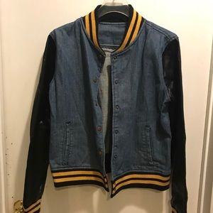 Denim jacket with faux leather sleeves!